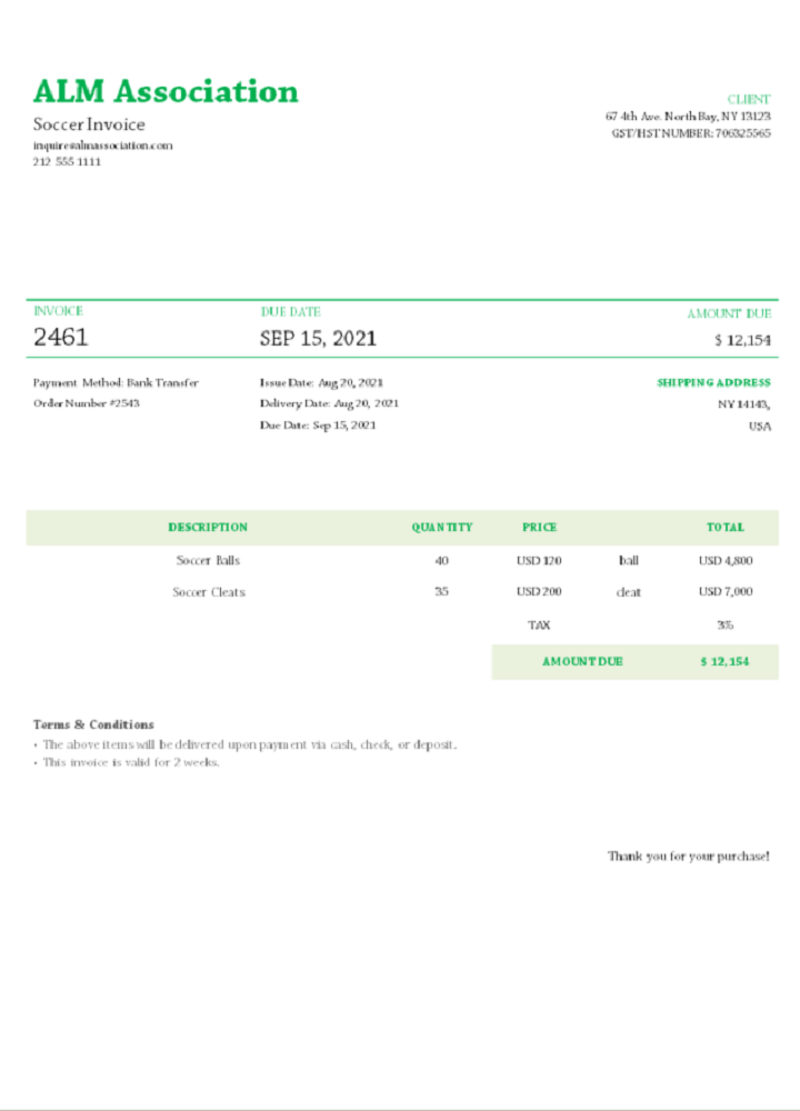 USA ALM Association invoice PSD template